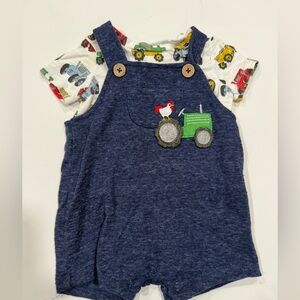 Mud Pie Baby boys- 2 piece Farm Tractor  overall and shirt set - 3-6months